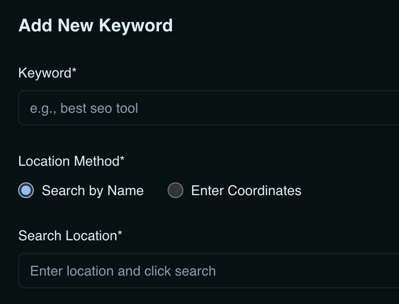 Screenshot of local and mobile SERP tracking options